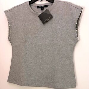 NWT Marc New York Knit Sweater with Pearl Trim, Grey, Medium